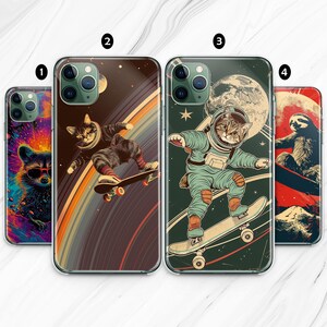 Skater Cat Phone Case: Space Kitten Design, Trendy Animal Art