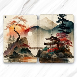 Japan Art iPad Pro 13 12.9 11 10.5 2024 Case / Watercolor Mountain iPad Mini 7 6 Air 5 4 3 / Bridge iPad 9.7 10.2 10.9 10th 9th Minimal Tree