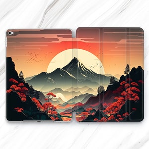 Mountain Sun Japan art iPad Pro 13 12.9 11 10.5 2024 Case / Watercolor China iPad Mini 7 6 Air 5 4 3 / Chinese Lotus iPad 10.2 10.9 10th 9th
