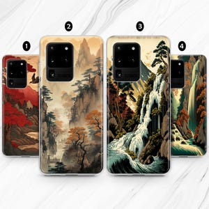 Japan Waterfall Art iPhone 16 15 Pro 14 13 12 11 case / Chinese Landscape Samsung 24 23 22 Plus Ultra / Watercolor China Google Pixel 9 8 7