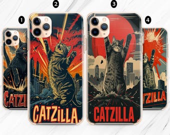 Catzilla Cat iPhone 16 15 Pro Max 14 13 case / Cute Kitty Samsung 24 23 22 Plus Ultra FE / Anime Manga Kitten Google Pixel 9 8 7 Trendy Film