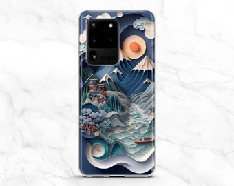 Japanese Paper Art case iPhone 15 Pro Max 14 13 12 11 X xr xs Mountain Lake Samsung S24 S23 S22 FE Ultra Plus Note Google Pixel 8 Sun River