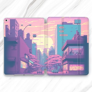 Manga Clouds iPad Pro 13 12.9 11 10.5 2024 Case / Sun Japan Street iPad Mini 7 6 Air 5 4 / Anime Sky iPad 9.7 10.2 10.9 / Pixel art 10th 9th