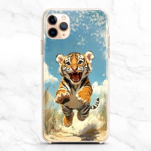 Funda para iPhone 16, 15 Pro Max, 14, 13, 12 y 11 X con tigre bebé / Funda con animales de la sabana para Samsung S24, S23, S22 FE Ultra Plus / Funda con diseño de África para Pixel 9, 8, 7a, 7, 6 y 5 XL