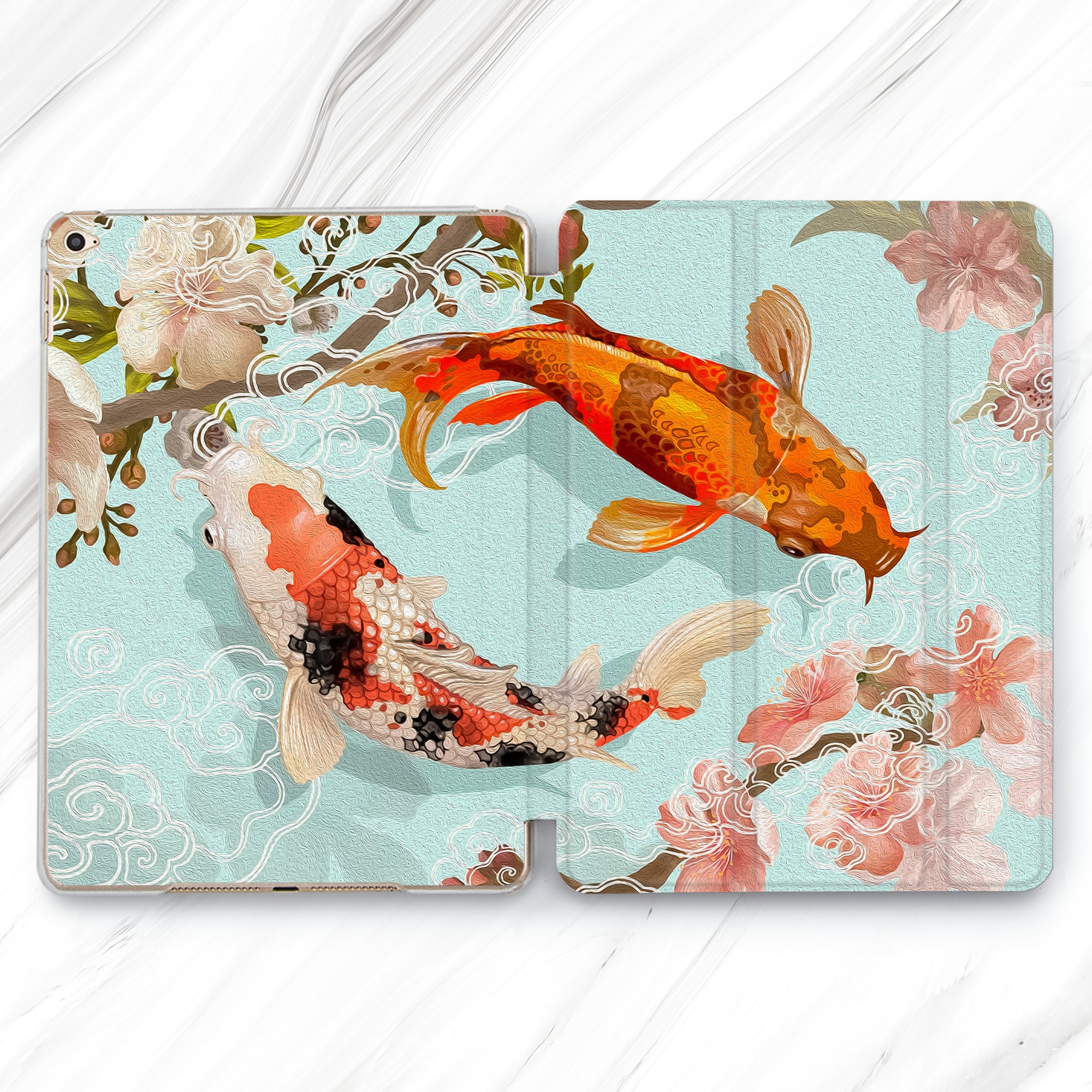 Custodia per iPad Pro 13, 12,9, 11 e 10,5 pollici (2024) con motivo Koi Fish Japan Art / Custodia per iPad Air 4, 3, 2, Sakura Mini 7, 6 e 5 pollici (acquerello) / Custodia per iPad Air 4, 3 e 2 pollici (cina) con motivo animale / Custodia per iPad 9,7, 10,2, 10,9 pollici (11° generazione)
