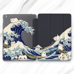 Kanagawa iPad Air 5 4 3 2 2022 Case Great Wave iPad Mini 6 Cat Kitten Cute Japanese Art iPad 9.7 10.2 10.9 10th Kawaii iPad Pro 12.9 11 10.5