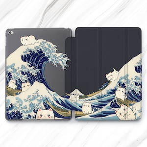Kanagawa iPad Air 5 4 3 2022 Case / Cat Great Wave iPad Mini 7 6 / Cute Kitten Art 10.2 10.9 11th / Kawaii Japanese iPad Pro 13 12.9 11 10.5
