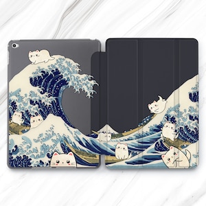 Kanagawa iPad Air 5 4 3 2 2022 Case Great Wave iPad Mini 6 Cat Kitten Cute Japanese Art iPad 9.7 10.2 10.9 10th Kawaii iPad Pro 12.9 11 10.5