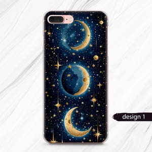 Funda para iPhone 16, 15, 14 y 13 con luna y estrellas / Ocultismo mágico negro para Samsung 24, 23 y 22 Plus Ultra / Tarjeta del zodiaco místico para Pixel 9, 8 y 7 / Cielo estrellado en forma de media luna