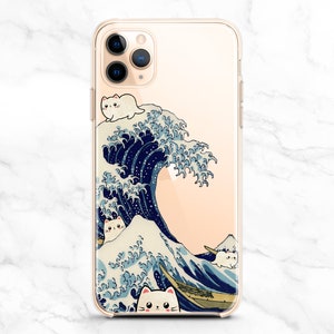 Funda Great Wave para iPhone 16, 15 Pro Max, 14, 13 y 12 / Kanagawa japonesa para Samsung 24, 23, 22 y 21 / Note 20 / Gato lindo para Google Pixel 9, 8, 7 y 6 / Gatito blanco