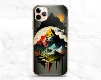 Custodia per telefono con cascata di montagne: design sole, luna e albero