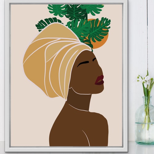 Black Woman Art african Head Wrap Black Woman Art INSTANT Etsy