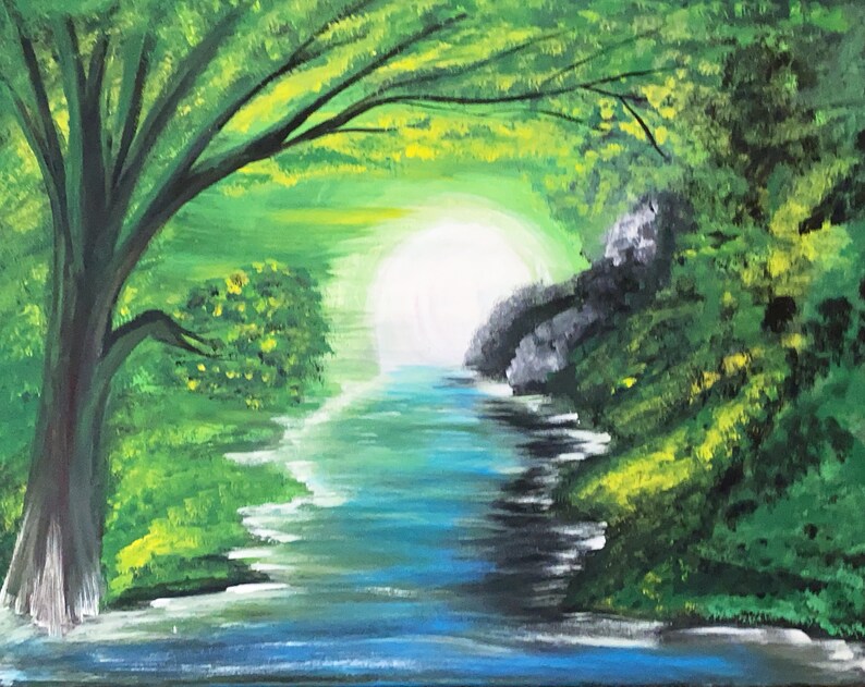 Large Canvas Painting Wall Art Lake Tree Mountain Nature Etsy