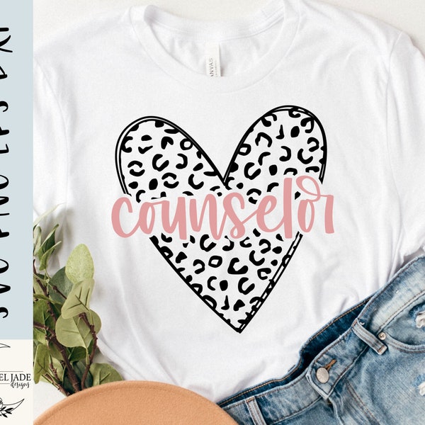 Counselor shirt svg, Counselor svg, School counselor sublimation file, Leopard heart Shirt svg, SVG,PNG, EPS, Dxf, Instant Download, Cricut