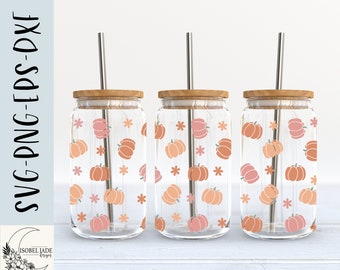 Pumpkin Floral Libbey Glass SVG: Fall Beer Can Wrap (Digital Download)