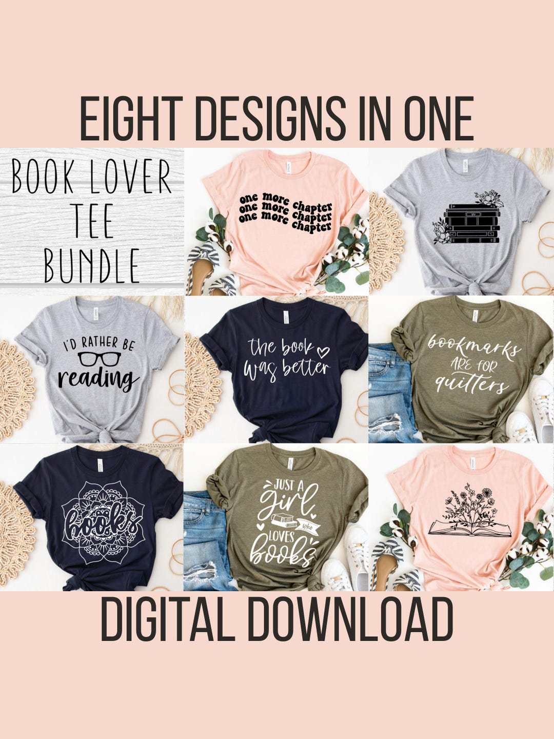 Book Lover SVG Bundle 8 Designs, Bookish Reading Shirts, Teacher ...