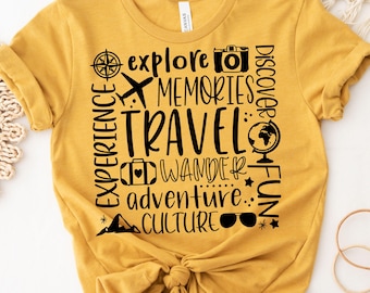 Travel Word Collage SVG Design, Vacation Shirt Graphic, Adventure Cut File for Cricut, Wanderlust Holiday Digital Download