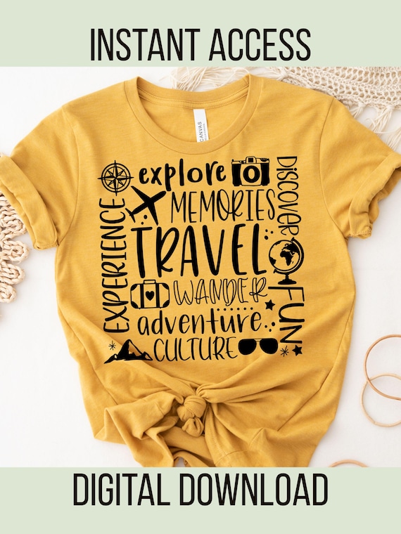 Travel Word Collage SVG Design, Vacation Shirt Graphic, Adventure Cut File for Cricut, Wanderlust Holiday Digital Download