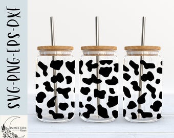 Cow print libbey 16oz glass SVG design - Cow pattern SVG file for Cricut - Beer can wrap SVG - Téléchargement numérique