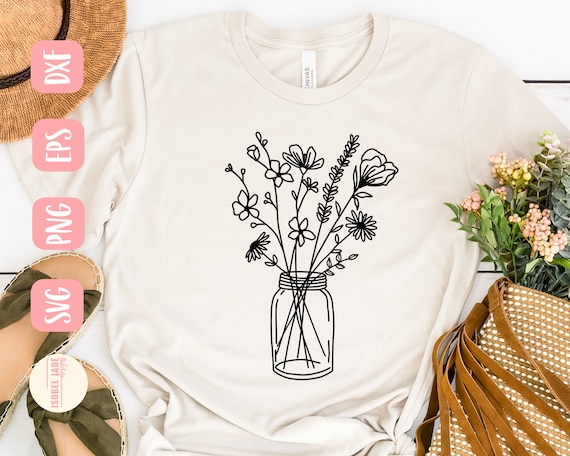Mason Jar SVG Design Wildflower SVG File for Cricut Flower 
