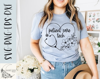 Patient Care Tech Stethoscope SVG: Floral Heart Design (Digital Files)