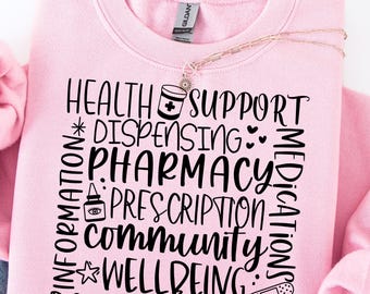 Pharmacy Word Collage SVG File, Pharmacy Tech Doodles, Hand drawn, Cricut & Silhouette Cut File, Shirt Digital Download