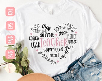 Teacher Heart SVG: Shirt Design, School Clip Art (Digital Download)