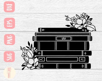 Pile de livres SVG design - Teacher SVG fichier pour Cricut -Floral books SVG Digital Download