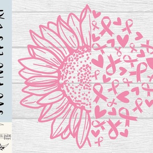 Design SVG de conscientização sobre o câncer de mama - Camisa SVG de laço rosa e girassol para Cricut | Arquivo de corte inspirador | Download digital de suporte