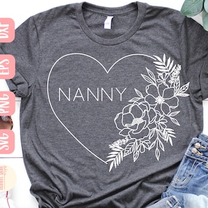 Nanny coeur svg, Nanny svg, Flowers svg, Best Nanny svg, Most loved Nanny svg, Heart svg, SVG, PNG, EPS, Dxf, Instant Download, Cricut