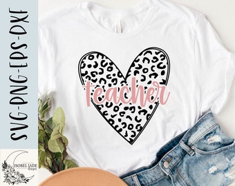 Leopard Print Teacher Heart SVG, PNG, EPS (Instant Download)