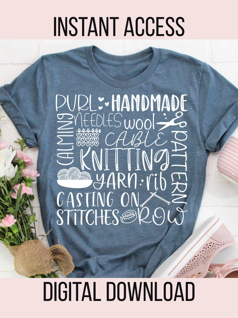 Knitting Subway Word Collage SVG File, Funny Yarn Wool Cricut & Silhouette Cut File, Shirt Digital Download image 1