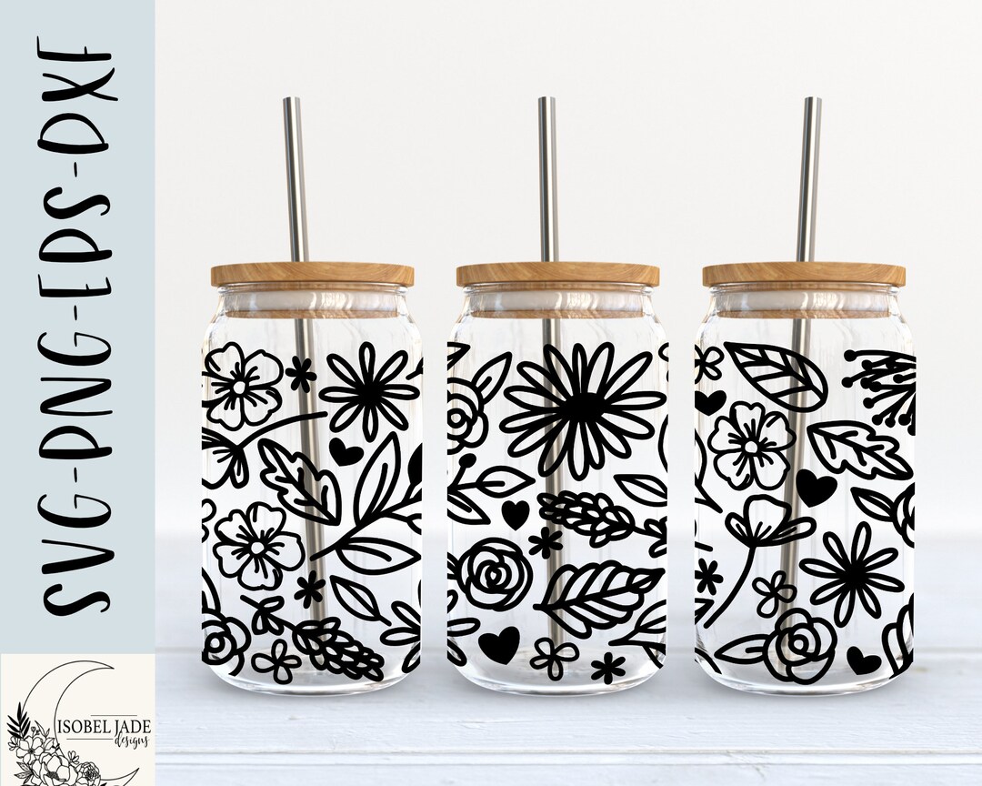 Flower Libbey 16oz Glass SVG Design - Floral SVG File for Cricut - Beer ...