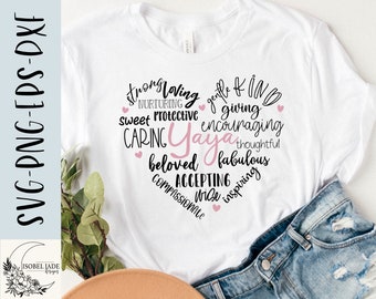 Yaya svg、Yaya ハート svg、Yaya シャツ svg、ベスト Yaya svg、ベスト おばあちゃん svg、SVG、PNG、EPS、インスタント ダウンロード、Cricut