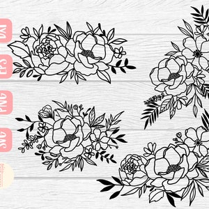 Pacote de flores svg, Spray de flores svg, Floral svg, Sinal svg, Desenho de linha svg, pacote svg, Flor svg, SVG, PNG, EPS, Dxf, Download, Cricut