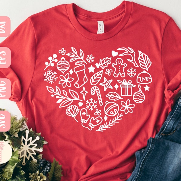 Christmas SVG design - Heart SVG for Cricut - Christmas shirt SVG - Cut file