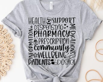 Archivo SVG de collage de palabras de farmacia, garabatos de técnico de farmacia, dibujado a mano, archivo de corte para Cricut y Silhouette, descarga digital para camisetas