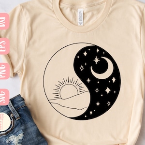 Yin Yang Sol Lua SVG: Design Místico Celestial (Download Digital)