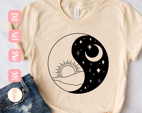 Yin Yang Sun Moon SVG: Celestial Mystical Design (Digital Download)
