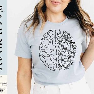 Design SVG de cérebro de flores silvestres - Arquivo SVG de questões de saúde mental para Cricut - Flores silvestres SVG - Cérebro floral - Download digital