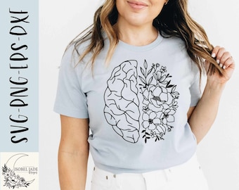 Wildflower brain SVG design - Mental health matters SVG file for Cricut - Wild flowers SVG - Floral brain- Descarga digital