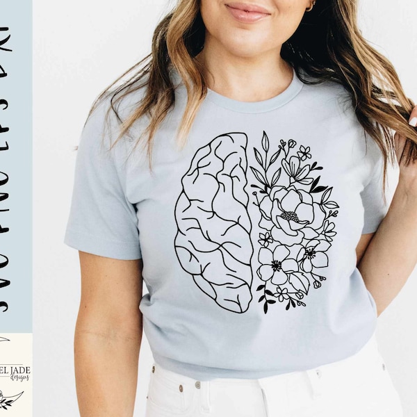 Wildflower brain SVG design - Mental health matters SVG file for Cricut - Wild flowers SVG - Floral brain- Digital download