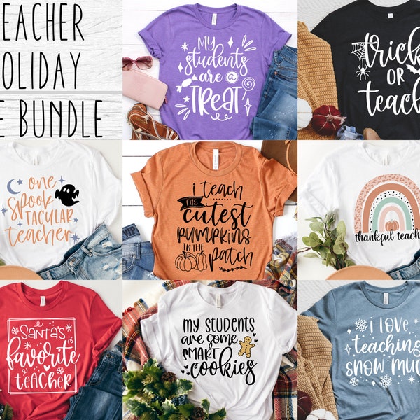 Teacher SVG Bundle - Teacher holiday tee bundle SVG for Cricut - Fall tee SVG bundle - Christmas shirt - Teacher fall shirt Digital Download