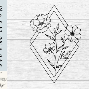 Fleurs sauvages svg, svg bouquet de fleurs, diamant svg, svg bouquet, svg floral moderne, SVG, PNG, EPS, Dxf, téléchargement immédiat, Cricut