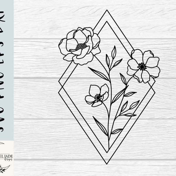 Wild flowers svg, Flower bouquet svg, Diamond svg, Bouquet svg, Modern floral svg, SVG,PNG, EPS, Dxf, Instant Download, Cricut