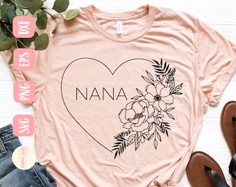 Nana Herz Blumen SVG: Blessed Nana Design (Digitaler Download)