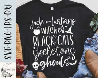 Halloween List SVG Design: Witches, Cats, Skeletons (Digital Download)