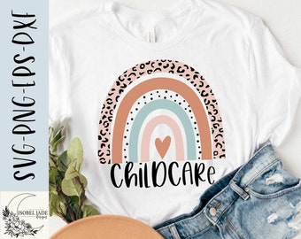 Childcare Rainbow SVG: Leopard Print, Heart Design (Digital Download)