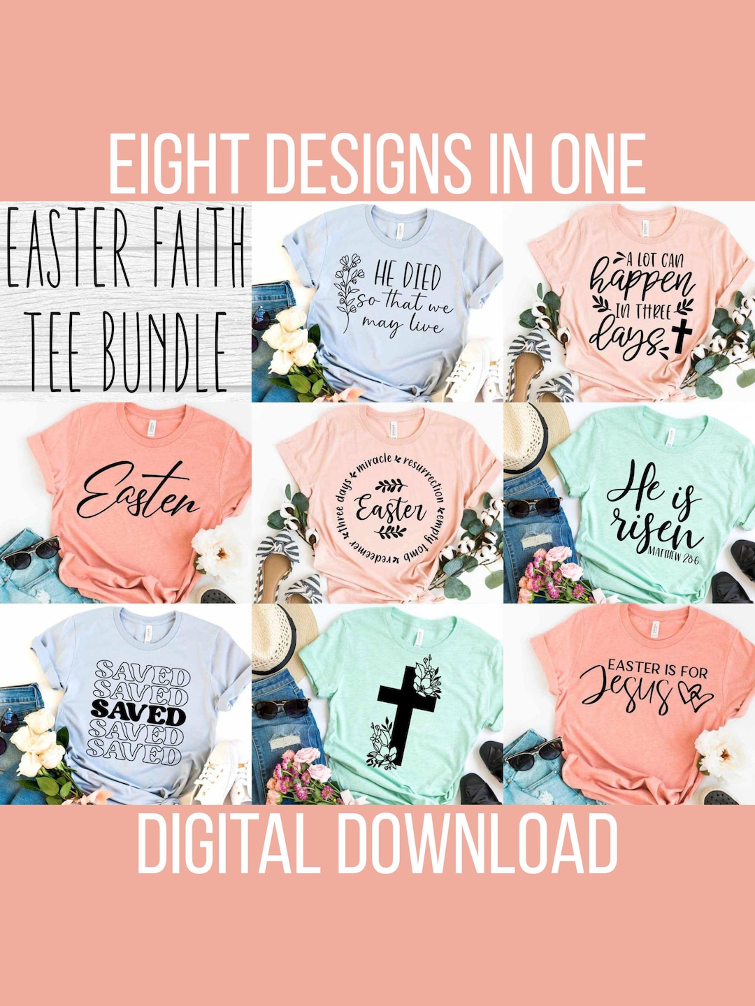 Easter SVG Bundle 8 Designs, Christian Easter Shirt SVG, Religious ...