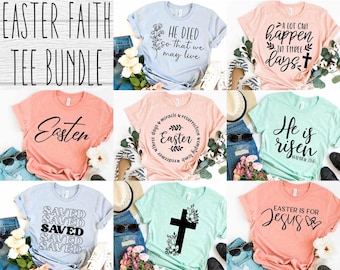 Easter SVG Bundle 8 Designs, Christian Easter Shirt SVG, Religious Faith Cut Files, He Is Risen Graphic Set, Church Shirt Design for Cricut